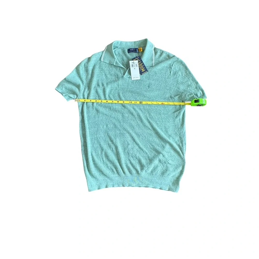 Polo Ralph Lauren Knit Polo Shirt Mens M Faded Mint Cotton Linen Sweater NWT